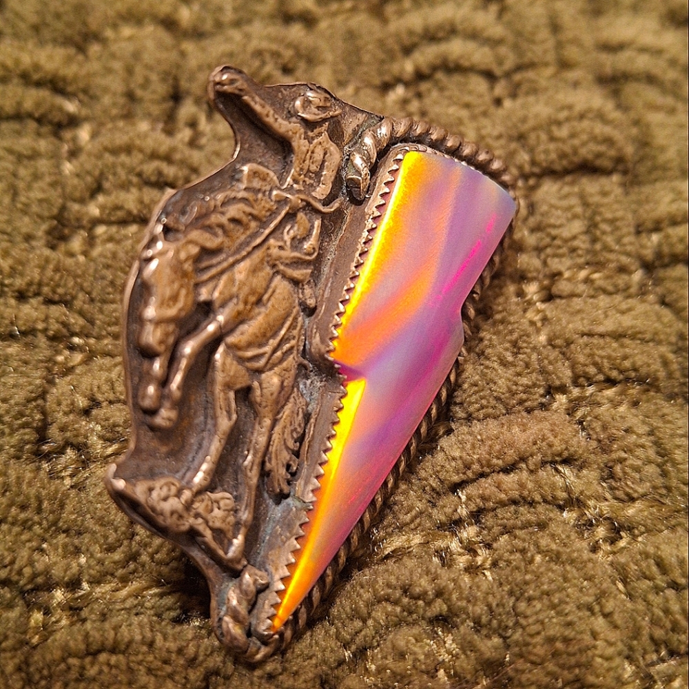 Lightning Bolt Bronco Unicoron Opal Ring NFR Cowgirl Rodeo 6.5-7 Western - Picture 5 of 9